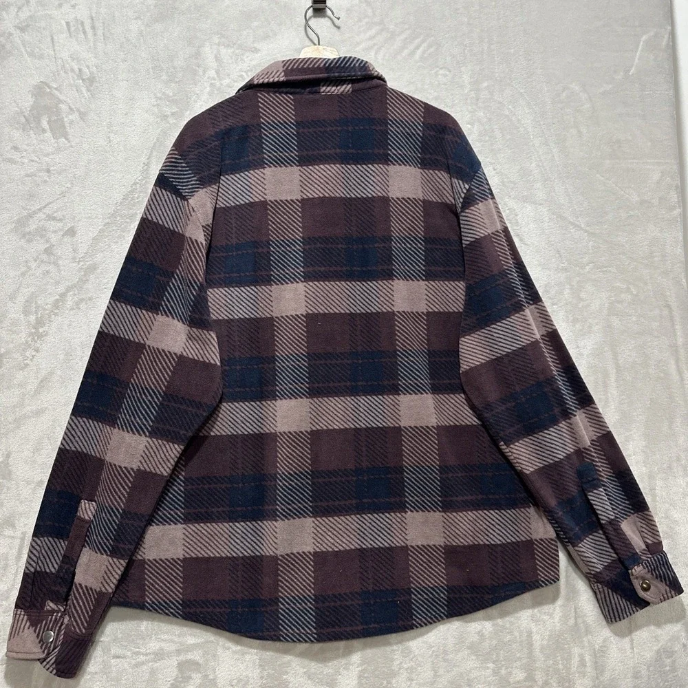 TRUE‎ RELIGION Plaid Polar Fleece Shacket Jacket Snap Button Men's Size 3XL